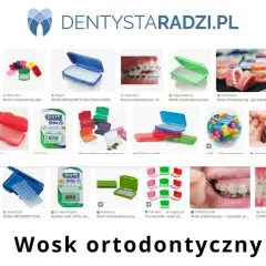 Wosk na aparat ortodontyczny w różnych opakowaniach i kolorach, chroniący przed otarciami.