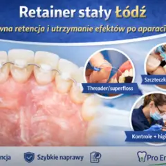 Drut na zębach po aparacie, czyli stały retainer, zapewnia pewną retencję. Pokazano też czyszczenie zębów nicią i szczoteczką jednopęczkową.