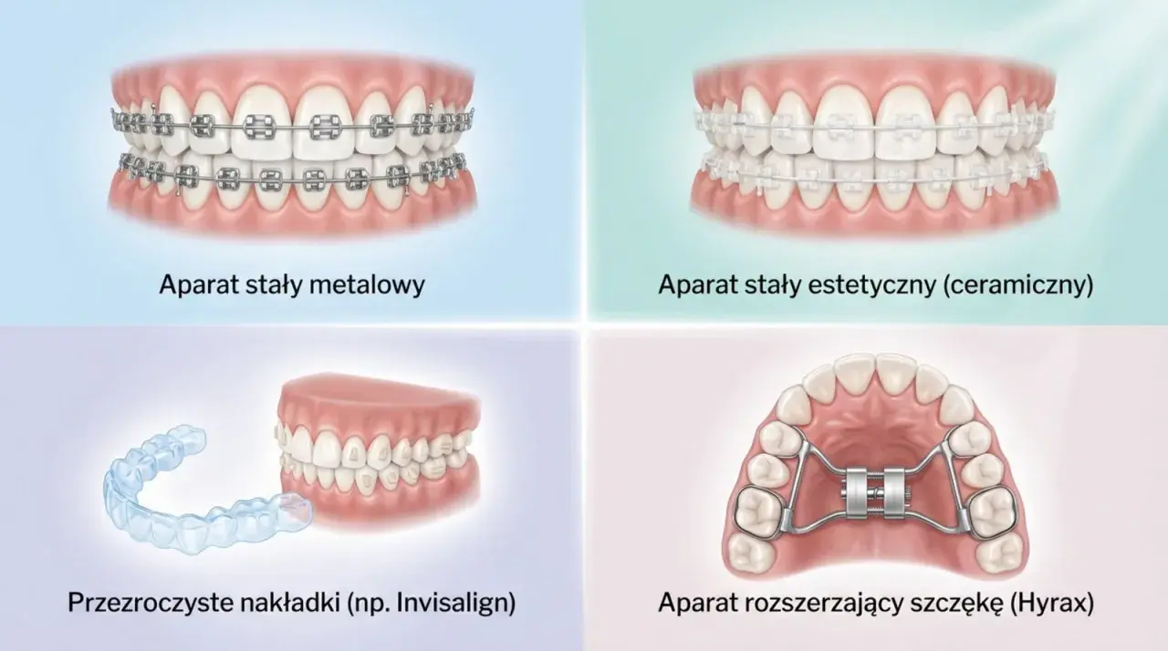 Korekta zgryzu krzyżowego: metalowe, estetyczne aparaty, nakładki Invisalign i aparat Hyrax.